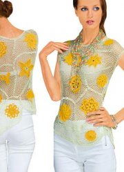 Irish lace silk blouse сhampagne color with yellow flowers